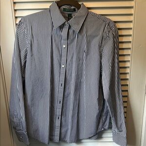 Ralph Lauren women’s navy and white striped cotton button down shirt large.